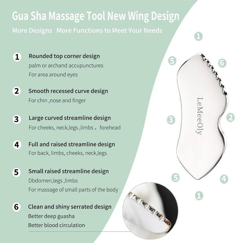 LeMeeOly 2Pcs Gua Sha Facial Tools Stainless Steel, Detailer GuaSha Set for Face Neck, Natural Skin Care Metal Gua Sha Lymphatic Drainage Face Massage Tool, Gift for Women (Detail Guasha Set) - Image 4